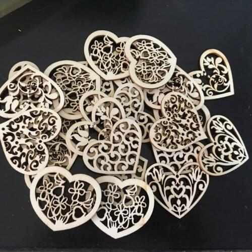 100pcs Wooden Heart Embellishments Crafts Set for Wedding Valentines Day Decorations Christmas Diy Craft