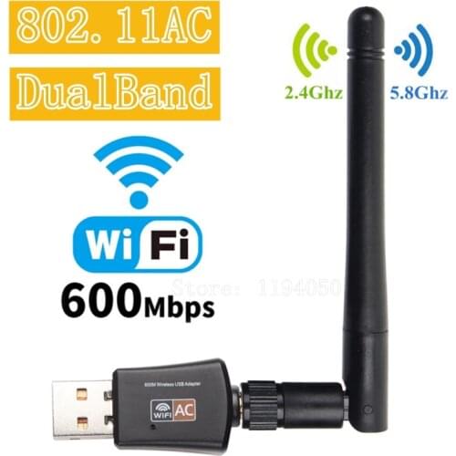Mini 600mbps usb wifi adapter 5.8ghz + 2.4ghz usb2.0 wireless network card receiver lan wifi high speed antenna
