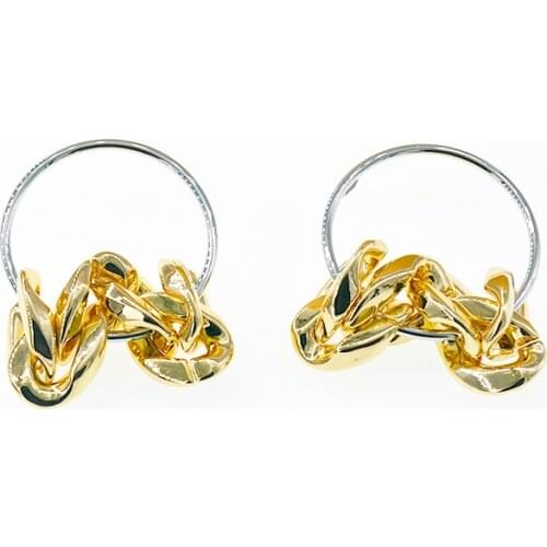 Gold Color Chain Hoop Earrings for Women Fashion Popular Metal Chain Round Simple Personality Earrings Jewelry