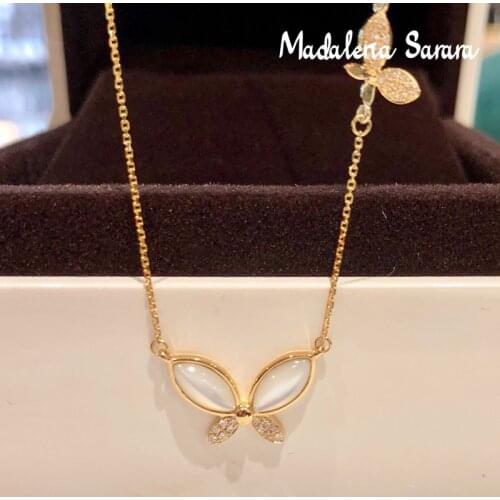 MADALENA SARARA 18K Gold Women Necklace White Shell Butterfly Pendant Necklace AU750 gold O Shape Chain Necklace