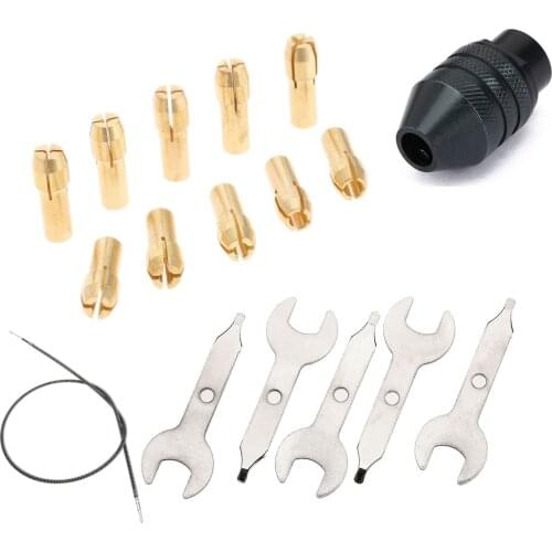 0.5-3.2mm Brass Collets Tools+ Multi Keyless Drill Chuck +Flexible Shaft +Grinder Spanner Dremel Rotary Accessories Grinder Tool
