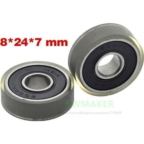 1pcs 8*24*7mm 608 bearing wrapped rubber wheel, mute roller/bearing sliding, PU soft rubber, Mishmi flat guide wheel