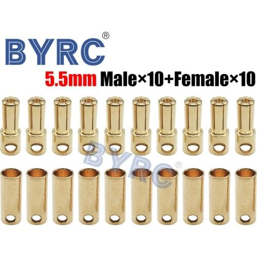 10Pairs 5.5mm Banana Plug High Current ESC Battery Connector Adapter Spare Parts for RC Bota Car Aircraft