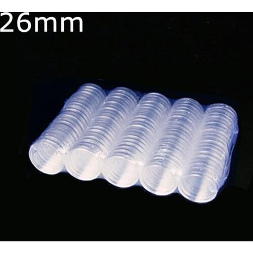 100 Pieces 26mm Clear Plastic Protector Capsules Containers case For Token Board Game Coin Collection Holder Boxes