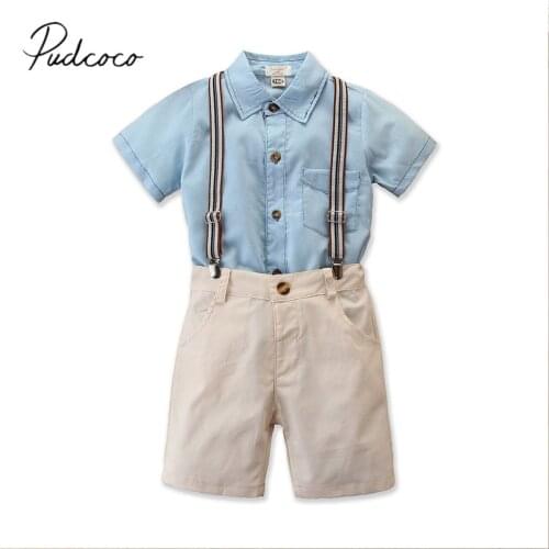 2020 Baby Summer Clothing 0-5Y Toddler Kid Baby Boy Gentleman Clothes Solid Shirt Tops Shorts Pants Short Sleeve Outfit