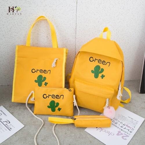 4Pcs / Set Canvas Lady Backpack Cute Teenage Girl School Bag Suitable for Outdoor Travel Bag Fashion Small Bag