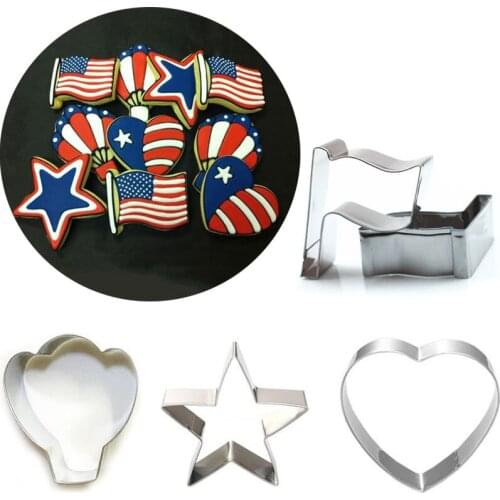 4pcs patisserie reposteria Flag Hot Balloon Star Heart Metal Cookie Cutter Fondant Cake Decor Tools Cupcake Toppers Biscuit Mold