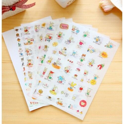 6pcs Lovely cat rabbit PVC Sticker Kawaii DIY Scrapbook Diary Phone Decoration Paper Sticker for Kids Gifts