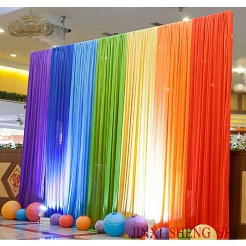 Free shipping 6x3m RAINBOW colors ice silk wedding backdrops drapes/curtain decoration for party banquet wedding decoration