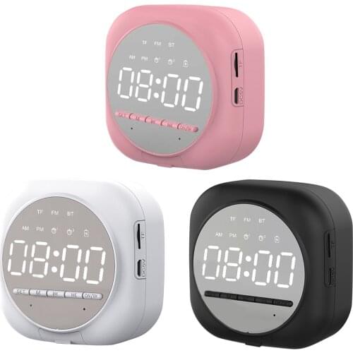 Alarm Clock Bluetooth 5.0 Speaker Mirror Screen Display Clock Radio Music Player Table Digitals Voice Prompt Clocks Home Decor