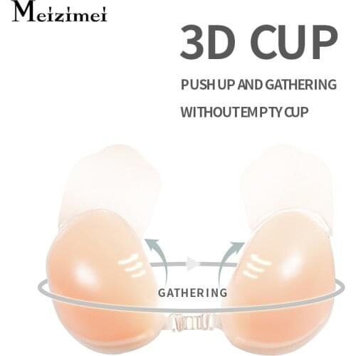 Meizimei Silicone Nipple Bra AdhesiveStrapless Bralette Invisible Bras for Womens Swimsuit Super Push Up Intimates SexyLingerie