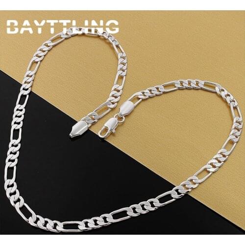 BAYTTLING 925 Sterling Silver 6MM 20 Inch 3/1 Sideways Figaro Chain Necklace For Woman Man Fashion Wedding Party Jewelry Gift