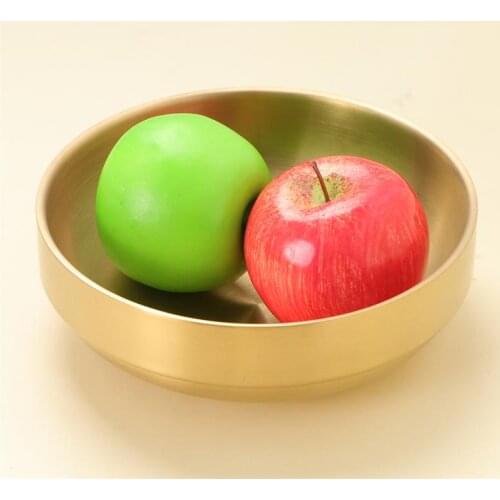 19cm Stainless Steel Bowl Golden Double Layer Thick Bibimbap Noodle Soup Bowl Cooking Baking Fruit Salad Serving Bowl