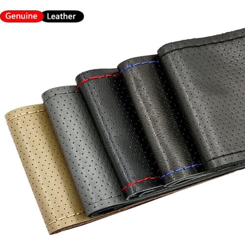 38cm Diameter Breathable Genuine leather steering wheel cover perforated soft Sew steering cover Classical car steering wheel