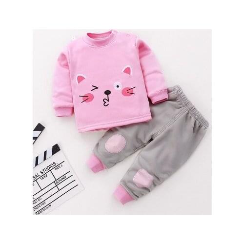 Childrens warm underwear set for boys and girls autumn winter home clothes Plush thickened baby autumn kids clothes and trouser