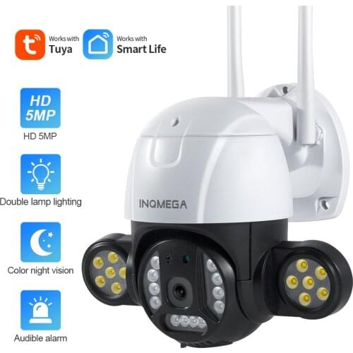 INQMEGA 5MP PTZ Camera TUYA Smart Courtyard Camera Waterproof Day and Night Full Color CCTV Dual Voice Support Alexa GH