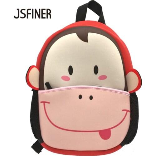 JSFINER 3D Cute Animal Monkey Design Backpack Neoprene Kids School Bags for Girls Boys Cartoon Shaped Children