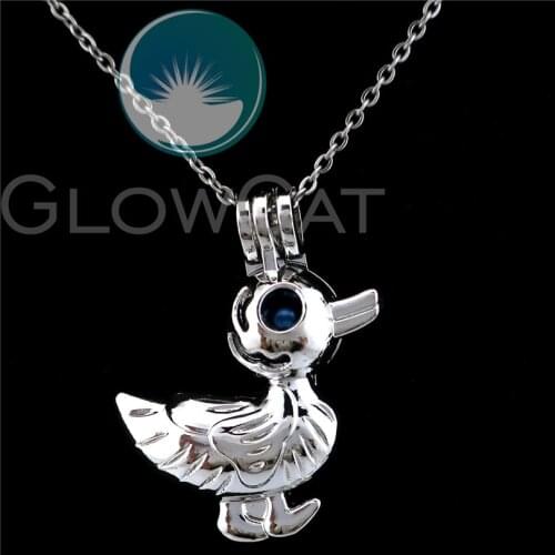 K945 Cute Duck Beads Cage Perfume Diffuser Stone Pearl Cage Locket Necklace Pendants Kids Girl Party Gift