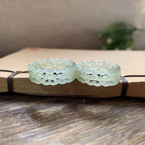 Natural hetian green jade ring hollow hand-carved flower jade rings jade men jewelry jade gift jadeite jade
