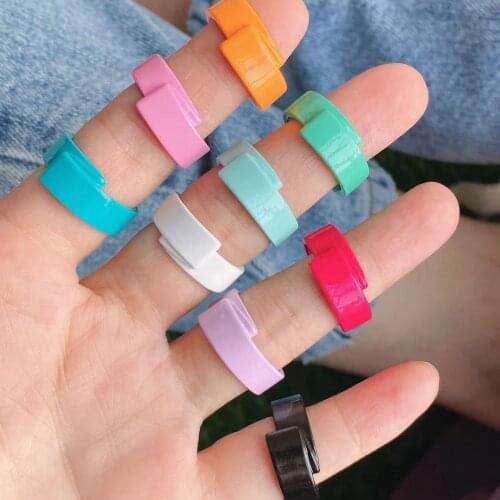 10Pcs 2021 Summer Fashion Simple Design Enamel Colorful Free Size Finger Rings Candy Color Jewelry Ring For Women