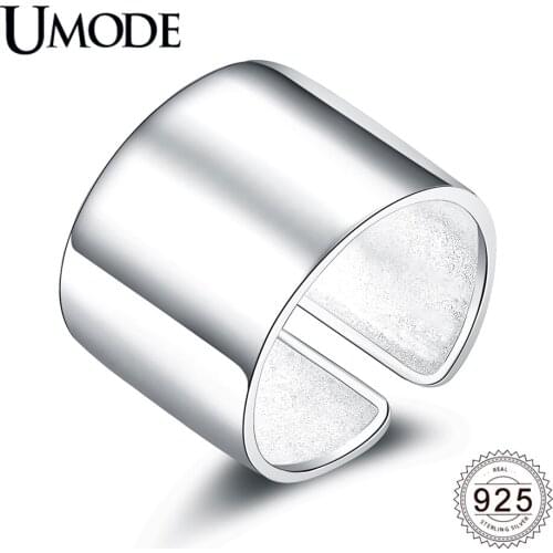 UMODE New 925 Sterling Silver Big Open Cuff Rings for Women Fashion Polished Adjustable Silver 925 Ring Jewelry ALR0329