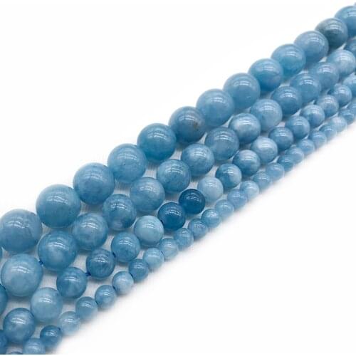 Natural Blue Aquamarin Stone Round Spacer Loose Beads For Jewelry Making Bracelet Necklace 15"/strand 4/6/8/10/12mm pick size