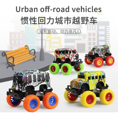 Hot Childrens Graffiti Inertial Mini Pull Back Alloy Car Bigfoot Four-wheel Drive Off-road Vehicle Boy Toy Monster Car Model