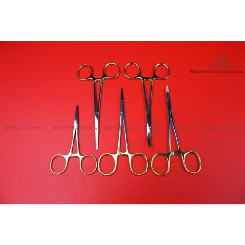 Medical plier straight curved head hemostat forcep Hemostatic Clip 304 stainless steel golden handle Cosmetology instrument