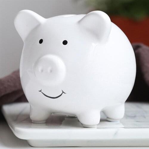 Cute Ceramic Piggy Bank Cute Coin Bank Personalized Money Saving Bank Coin Banks Delicate Nursery Home Decor For Kids (White)