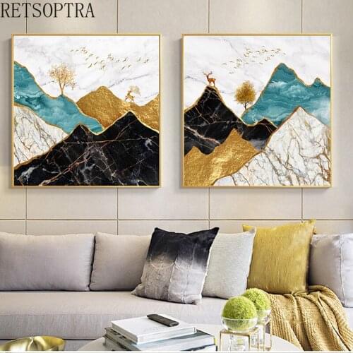 Fashion Geometric Nordic mountain Wall Art Abstract Landscape Canvas print Painting Sunrise Posters Picture Living Bedroom Decor