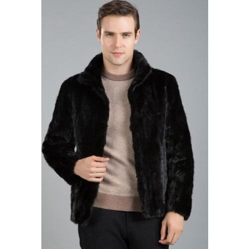 Stand collar brown warm Faux mink fur coat mens leather jacket men coats Villus autumn winter thermal Single-breasted outerwear