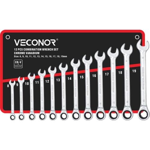 8-19mm 12Pcs Fixed Ratchet Wrench Spanner Set of Tools A Set of Keys with Roll-up Storage Pouch Packed