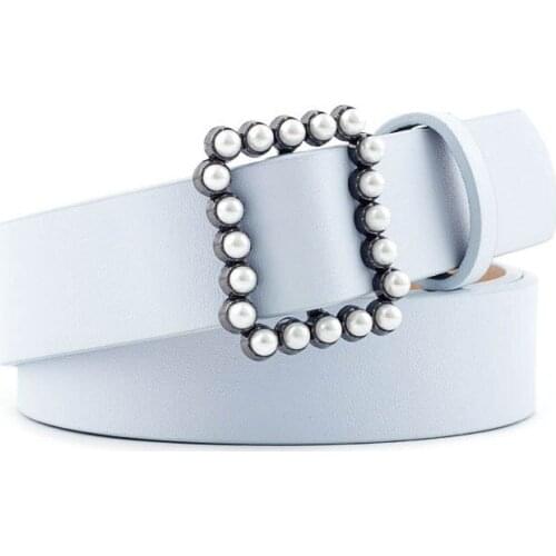 New Fashion Wild Solid Color Pearl Buckle Wide Belt High-grade Adjustable New PU Leather Waist Band For Women