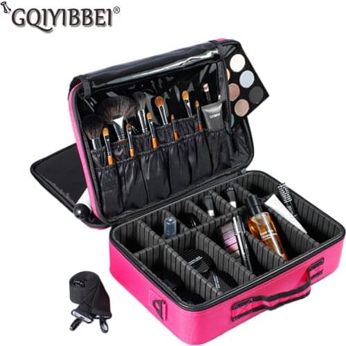 GQIYIBBEI Portable Makeup Organizer Storage Box 3 Layer With Adjustable Shoulder For Brush Set Nail Cosmetics Beauty Tools