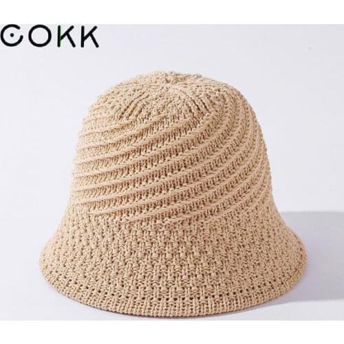 COKK Bucket Hat Women Knitted Linen Summer Hats For Women Sun Protection Gorros Casual Solid Color Korean Fishing Hat Female New