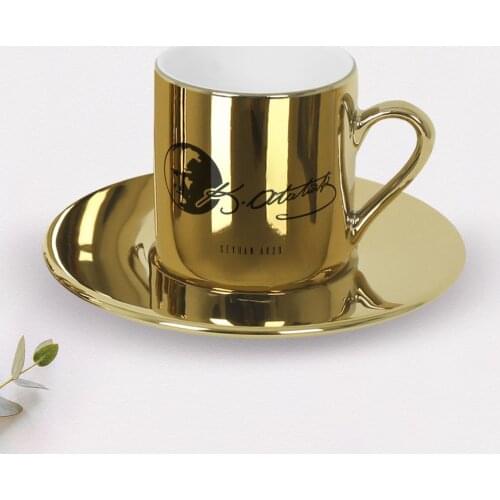 Personalized Ataturk Themed Mirrored Gold Turkish coffee Fincanı-20