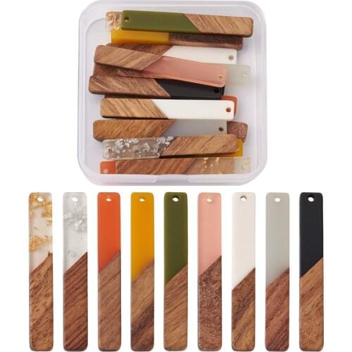 1Set Resin & Walnut Wood Pendant Two Tone Rectangle Teardrop Shape Wooden Charms for Jewelry Making DIY Dangle Earrings Bracelet