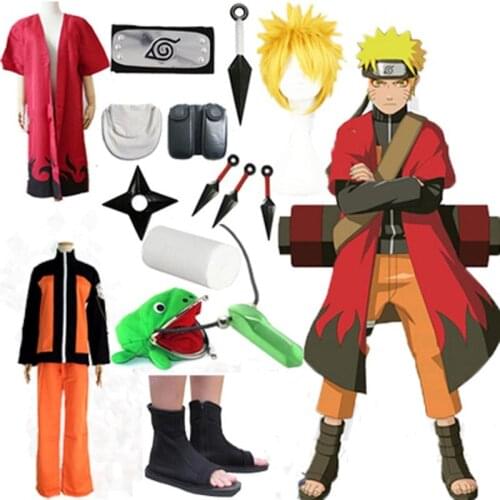Full Set Naruto Uzumaki Naruto Cosplay costume Shippuden Uzumaki Naruto 2nd Outfit Uniforms Set with Headband Halloween Costume
