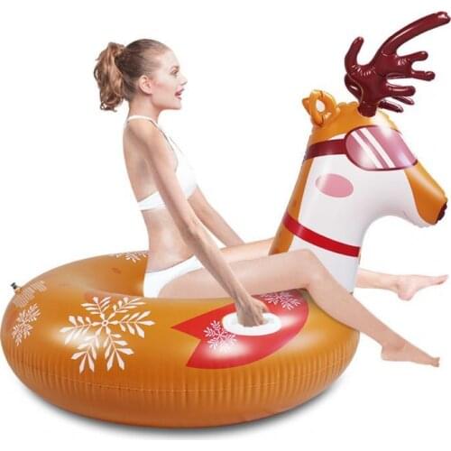 Cute PVC Anti-slip Elk Shape Inflatable Floats Snow Sled Ring for Outdoor надувной матрас pool accessories