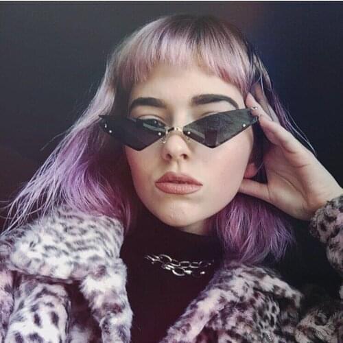 New Small Cat Eye Sunglasses For Women Brand Designer Half Frame Red Mirror Eyewear Female Triangle Glasses Shades Men UV400