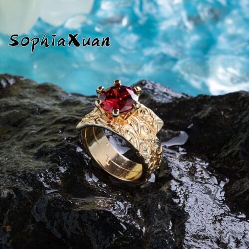 SophiaXuan Hawaiian Copper Ring Polynesian Green CZ Stone Couple Finger Rings Trendy Romantic Zircon Jewelry for Women 2021 Gift