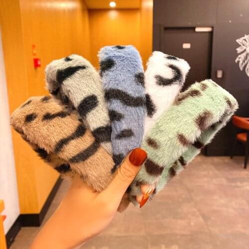 Vintage Leopard Fuzzy Headband Women Autumn Winter Warm Girls Plush Hair Band Retro Soft Faux Fur Ladies Hair Hoop Headwear