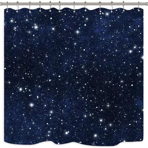 Night Sky Stars Shower Curtain Dark Blue Cosmic Starry Fantasy Galaxy Universe Fabric Waterproof Bathroom Home Decor