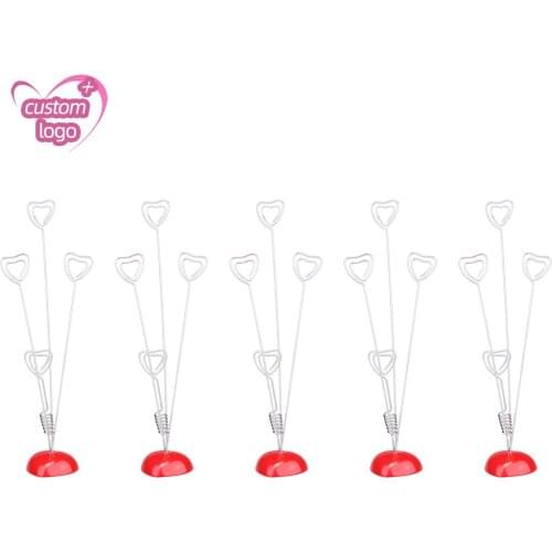 Lot 5pcs Big Heart Stand Wire Photo Clip Multi Clip Memo Holder Table Place Card Holder Wedding Favo Decoration Picture Clamp