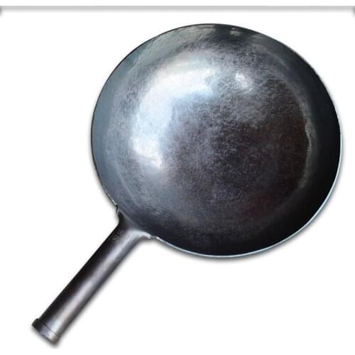 Zhangqiu iron pot hand-forged old-fashioned master black pot iron pot non-stick pan round bottom non-stick pan wok