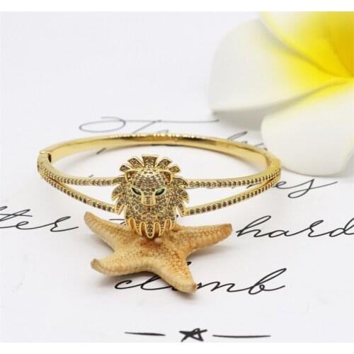 ZHONGVI Copper Zircon Adjustable Cuff Bangles For Women Lion head Pattern Rivet Modeling Simple Femal Opening Bangles Free Ship