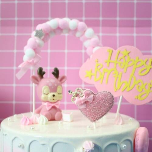 1pc Pink Blue Soft Pompom Cloud Cake Topper Baby Shower Birthday DIY Cake Top Flags Decoration Festival Party Supplies Weeding