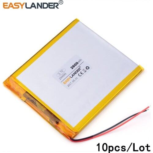 10pcs /Lot 3.7v lithium Li ion polymer rechargeable battery 299099 2600mAh for tablet pc 9inch table