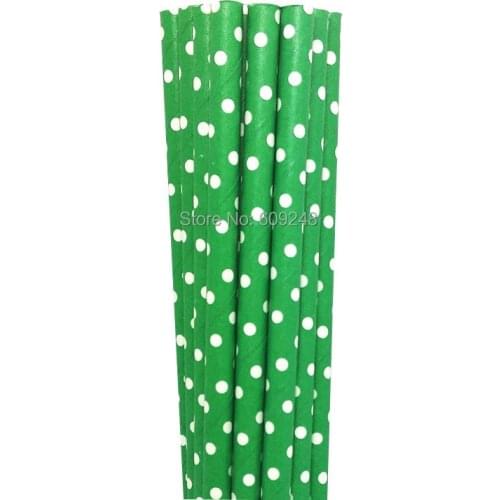 100pcs White Swiss Polka Dot Christmas Paper Straws Kelly Green,Retro Soda Straws Party Favor Decoration Cake Pop Sticks