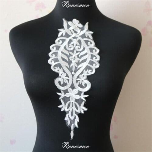 2Pcs Ivory Embroidered Lace Applique in Patches for Wedding Dress DIY Wedding Dress Headband 12.5X32.5cm SX218
